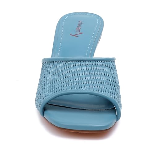 Image of vivianly Womens Square Open Heels Sandals Slip on Heeled Slides Mules for Party Daily Wear