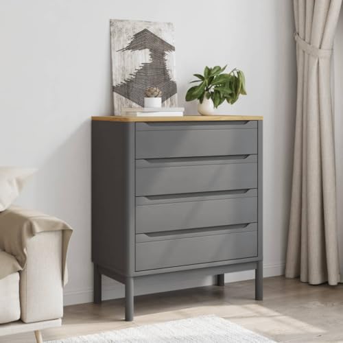 Genérico Cómoda cajonera Floro Madera Maciza de Pino Gris,Mobiliario,Armarios y Almacenamiento,Cajoneras-374010