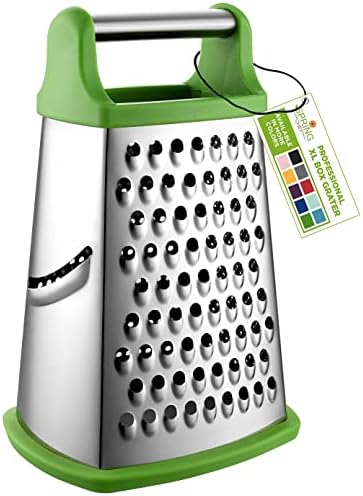 Spring Chef Professional Box Grater, Stainless Steel with 4 Sides, Best for Parmesan Cheese, Vegetables, Ginger, XL Size, Green