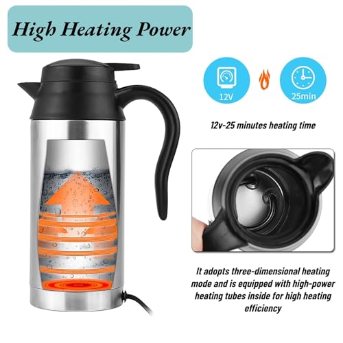 Tetera eléctrica portátil 750ml para auto 12V acero inoxidable miniatura 3