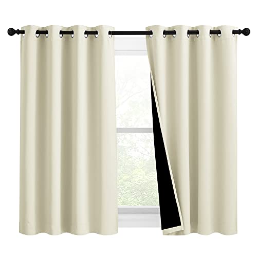 Image of NICETOWN Warm Curtains for Winter, Bedroom Full Blackout Curtain Panels, Great Job for Blocking Light, Complete Blackout Draperies with Black Liner for Night Shift (Beige, Set of 2, 46 by 54-inch)