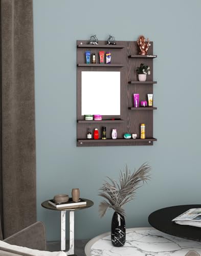 Image of Madhuran Ricco Engineered Wood Wall Mounted Dressing Table (Wenge Finish) Living Room Bedroom Bathroom Furniture Washbasin Accessories Decorative Craft