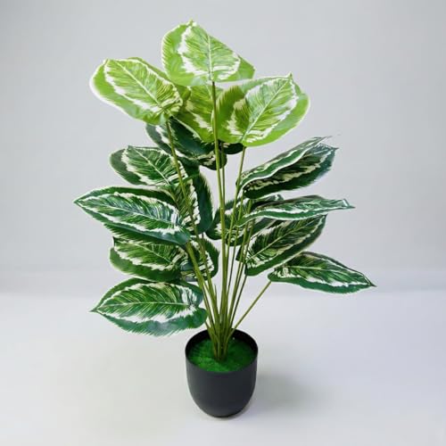 Image of Dekorly Plastic Fake Plants Artificial Floor Plants Large Tropical Palm Tree for Home Decor (African Mask Plant)