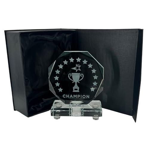 Express Medals Crystal Victory Cup Star Trophy Award, 6 Inch, Octagon Shape, Champion Design with Black Gift Presentation Box Tournament Winner Trophies