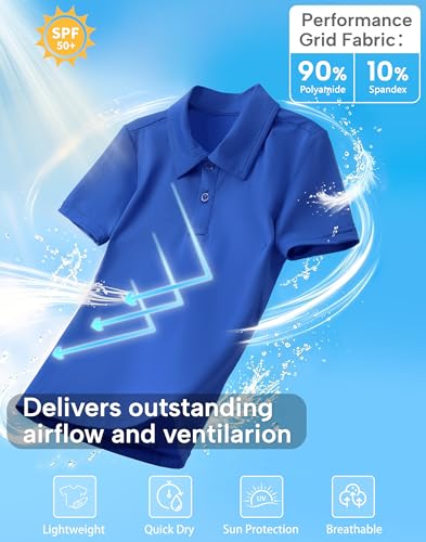 Image of MIVEI Kids' Performance School Uniform Polo Shirt Breathable UPF50+ | Youth Boys Girls Short Sleeve Golf Collared Shirts Grid Dry Fit Wrinkle Free Stretch Lightweight Cool Athletic Button Dress