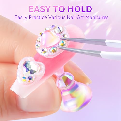 Image of Makartt Press on Nails Stand: Clear and Pink Nail Holder for Painting Nails, Stands for Art Display Practice, Magnetic Clear Glitter Flower Fake Holders with Reusable Adhesive Putty for Home Salon DIY