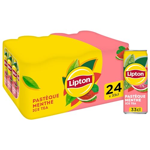 LIPTON Ice Tea Thé Glacé Saveur Pastèque et Menthe - Lot de 24x33cl