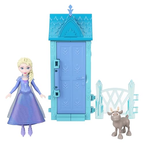 Apri la porta del playset per scoprire al suo interno una piccola bambola di Anna o Elsa (8,9 cm circa) di Disney Frozen! Ogni bambola è snodabile e indossa una morbida gonna rimovibile.