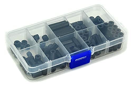 Electronics-Salon Black Nylon Round Spacer Assortment Kit, for M3 Screws, Plastic.
