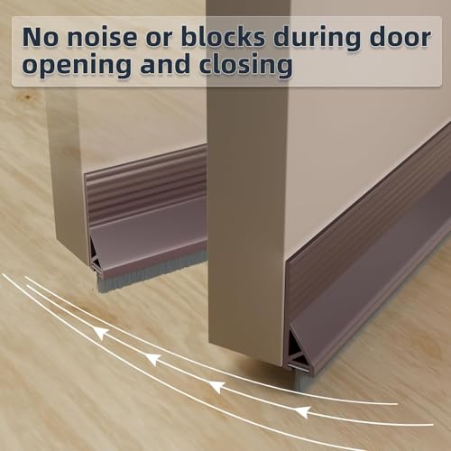 Image of Door Draft Stopper with Brush, Under Door Sweep for Exterior & Interior Doors, Weather Stripping Door Seal, Garage Window Blocker Noise Cold Air Insulation, Draft Guard (Brown(39 INCH))