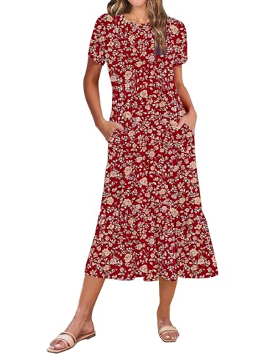 Image of Zeagoo Women Summer Midi A Line Dress Short Sleeve Casual Flowy Tiered Beach Long Sundress with Pockets 2026 Vacation Travel