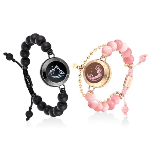 TOTWOO Long Distance Touch Bracelets for Couples Smart Light up & Vibration for Love Couples Healing Stone Bracelet | Long Distance Relationship Gifts for Girlfriend Bluetooth Pairing Jewelry
