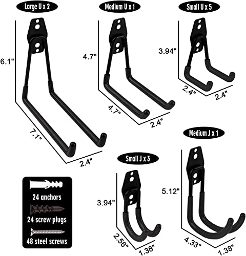 idmans Garage Storage Hooks Steel Tool Hangers for Garage Wall Mount Utility Hooks and Hangers with Anti-Slip Coating for Garden Tools Ladders - Image 3