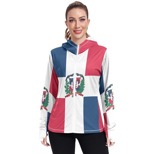 Dominican Republic Flag Womens UPF 50+ Sun Protection Hoodie Jacket Lightweight Long Sleeve Sun Shirt with Pocket Multicoloured