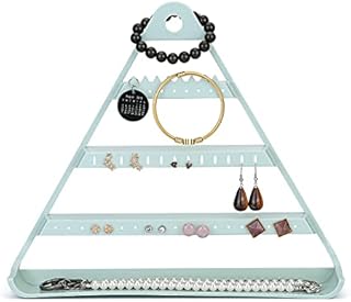 Jovivi Jewelry Holder Organiser,Multi Tier Earrings Necklace Display Jewellery Hanger Wall Hanging Storage for Home, Blue Hanging Pendant Rack with Tray for Bracelets Rings Watches(Free Punching)