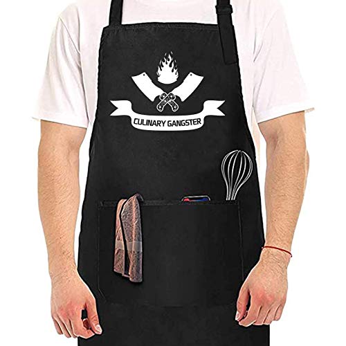 Funny BBQ Aprons for Men Culinary Gangster Black Chef Apron Gifts for Men Husband Dad