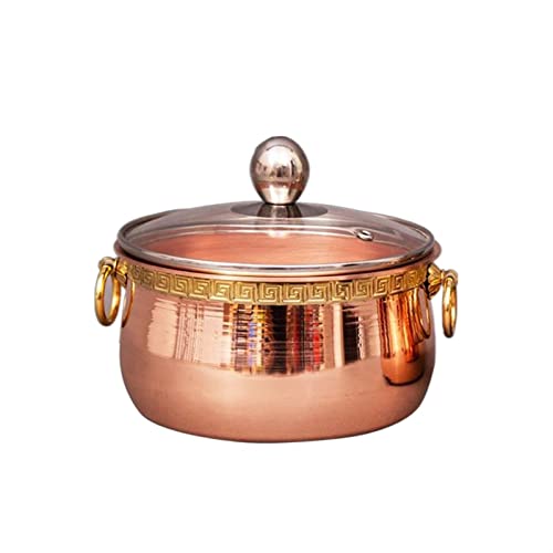 Ollas de Cocina Olla de Cobre Puro con Tapa de Vidrio Sopa de Vapor Dorada Cazuela Honda Morada Olla de Vapor Olla de Sopa Hecha a Mano Ollas Calientes Olla