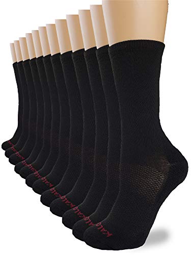 Kalon 12-Pack Crew Socks for Women Black Mid-Calf Synthetic (Medium (6-9), Black)