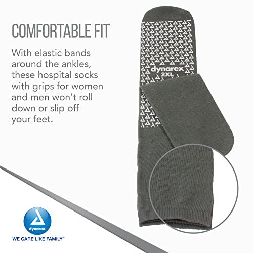 Image of Dynarex Slipper Socks with Grips for Women & Men - Single-Sided Anti-Slip Grippy Socks with Elastic Band - Warm, Fuzzy, Lightweight, No Latex - 48 Pairs per Case (2XL)