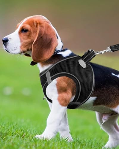 Joytale Hundegeschirr, Reflektierend Weich Gepolstert Hunde Geschirr, Air-Mesh Atmungsaktiv Brustgeschirr für Mittelgroße Hunde, XL, Schwarz