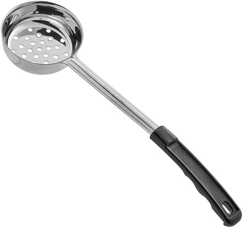Miniatura 1 de Cuchara perforada de acero inoxidable de 6 onzas para servir con control de porciones con mango negro - Cuchara de control de porciones para medir y