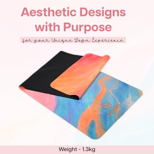Image of Wiselife MicroFiber & Natural Rubber Foldable Yoga Mat + Carry Bag | Extra Thick Extra Long Extra Wide Exercise floor Mat For Gym, Workout, Fitness | Natural Rubber Yoga Mat (1MM,Abstract Marble)