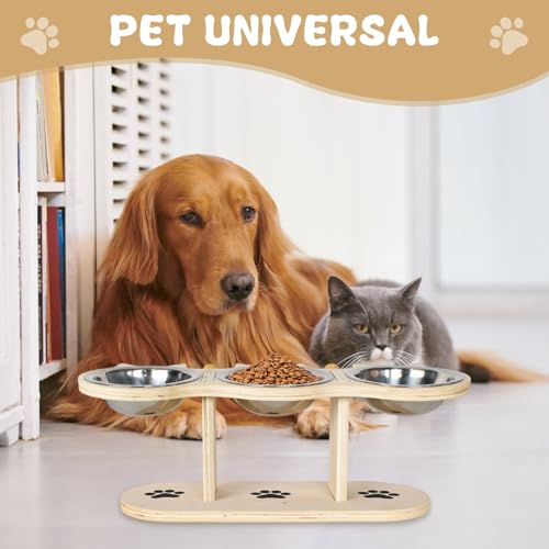 3-in-1 Katze Futternapf und Wassernapf Set, Katzennapf Erhöht, Katzennapf 3er Set,Edelstahl Lebensmittelqualität,Höhe Verstellbar,für Nass-Trockenfutter,für Katzen,Welpen und Kleine Hunde