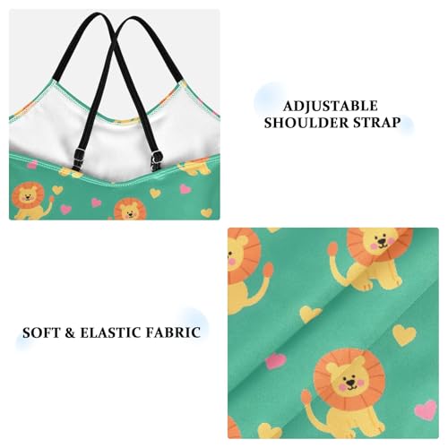 senya Girls Swimsuits One-Piece Swimwear Tie Bathing Suit Beach Summer Round Neck 9-10T Lion Green Background Pattern3