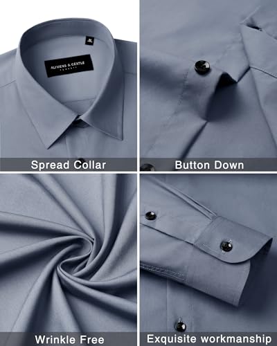 Image of Alimens & Gentle Men's Dress Shirts Long Sleeve Wrinkle Free Stretch Business Casual Wedding Button Down Shirt