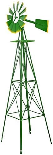Fullwatt 8FT Ornamental Wind Mill Yard Windmills with Red Tips Metal Windmill Weather Vane Weather Resistant (Green)