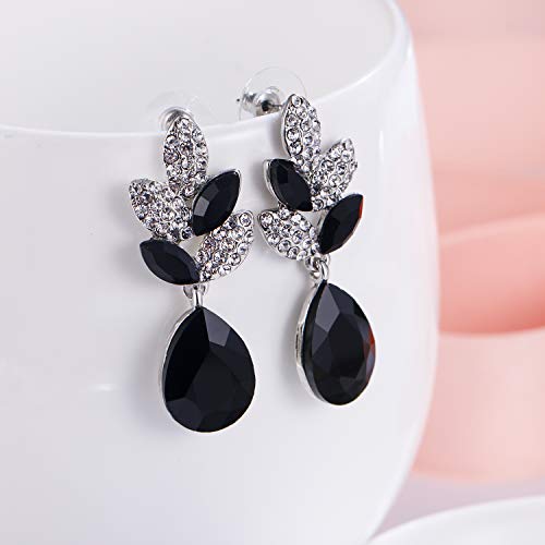 EVER FAITH Rhinestone Crystal Wedding Leaf Teardrop Pierced Dangle Earrings Silver-Tone3