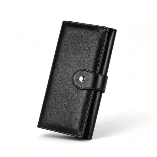 Image of Professional RFID Blocking Wallet for Women - Genuine Leather Work Purse with Phone Pocket, Large Capacity Organizer for Credit Cards, ID, Cash & Office Essentials (Black)