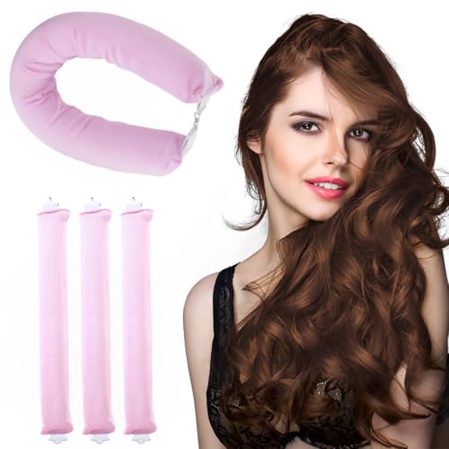 CPJJ 4 piezas rizador de pelo sin calor, tubo de cabello ondulado, para todo tipo de cabello(rosa)