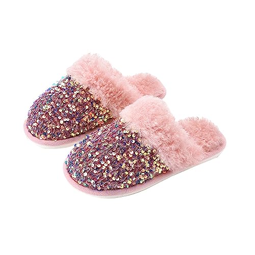 Women's Sequin Slippers Fuzzy Sparkly Non-slip Memory Foam Ladies House Shoes Indoor And Outdoor Comfy Warm2