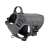 ICEFANG Tactical Dog Harness with 4X Metal Buckle,Working Dog MOLLE K9 Vest with Handle,No Pulling Front Clip,Adjustable Pet Harness for Meduim Dogs (M (25'-31' Chest), Grey)