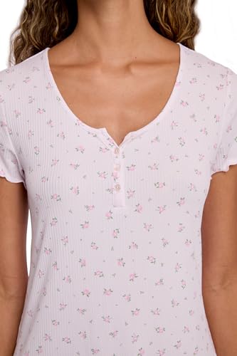 Laura Ashley Women's Nightgown Ribbed Knit Short Sleeve Henley Sleepshirt4