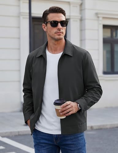 Image of TACVASEN Men's Lightweight Jackets Full Zip Laydown Collar Windbreaker Jacket Casual Golf Light Coat with Pockets