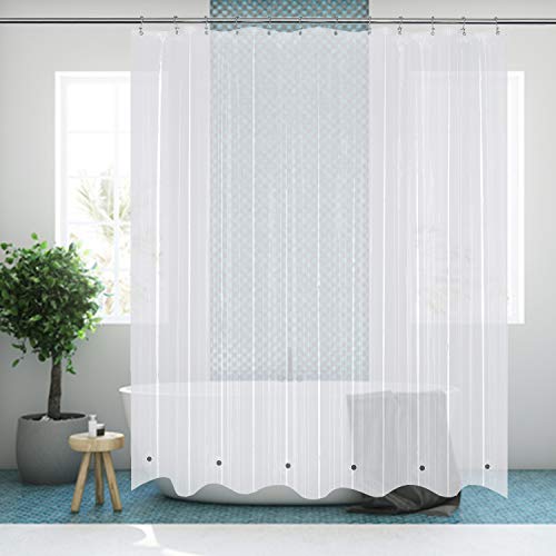 Image of Mrs Awesome 72x68 Shorter Shower Curtain Liner with 6 Magnets Clear PEVA Waterproof Plastic Shower Curtain 72 x 68 inches, Clear