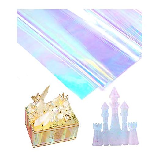 Rainbow Glossy Clear Film for Resin Fillers, Iridescent Cellophane Wrapping Paper Wrap Roll Colorful for Resin Decorative Jewelry Making, Home Dec, Crafts Decoration Supplies