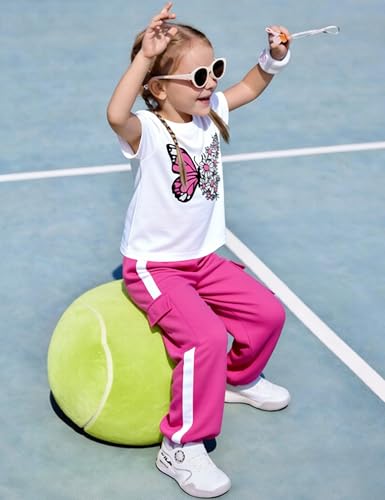 Image of Girls 2 Piece Outfit, Graphic Short Sleeve T-Shirt and Cargo Jogger Sweatpants Set, Ages 4-13