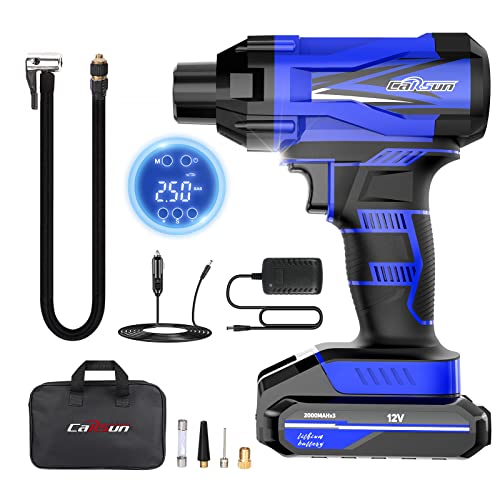 Cordless Tire Inflator Air Compressor, 12V Cordless Car Tire Pump with Rechargeable Li-ion Battery 150PSI Portable Handheld Air Pump with Digital Pressure Gauge for Car Tires, Bicycles, Balls,Blue