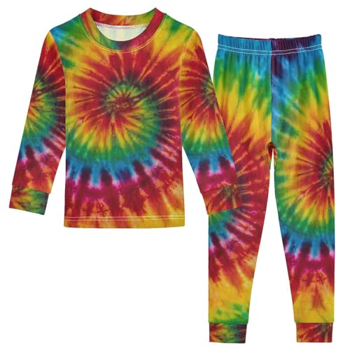 Ollabaky Pajama Set Fashionable Colorful Tie Dye 2 Piece Pjs Set Cotton Sleepwear Long Sleeve Top with Bottom, 6Y Multi