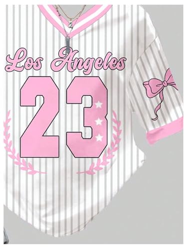 Girl's Oversized Tshirts Number Graphic Jersey Shirts V Neck Short Sleeve Sports Tee Tops Streetwear4