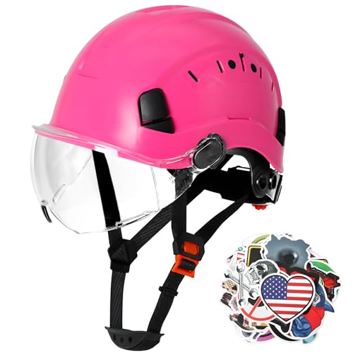 Aolamegs Pink Hard Hats for Women OSHA Approved - ANSI Z89.1 Construction Safety Hard Hat with Clear Visor, Adjustable Vented Cascos De Construccion Work Hardhats, 6 Point Ratcheting Hardhat