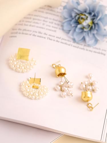 Image of Yellow Chimes Fashion Women Combo Earrings Set | 2 Pairs Korean Style White Earrings