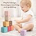 YIVEKO Baby Blocks Stacking for Babies Silicone Soft Building Blocks Teethers Montessori Toys for Babies Education Toys for Toddler Baby 8 PCS-Gentle