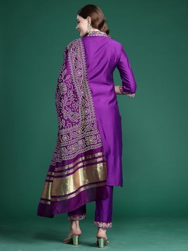 Image of INDO ERA Silk Women's Liva Solid Straight Kurta and Pant with Dupatta Set (KH1PR9632)