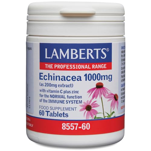 Lamberts Equinácea 1000 mg | Extracto Concentrado con Vitamina C y Zinc | Sistema Inmunitario | 60 Tabletas | Calidad Farmacéutica GMP