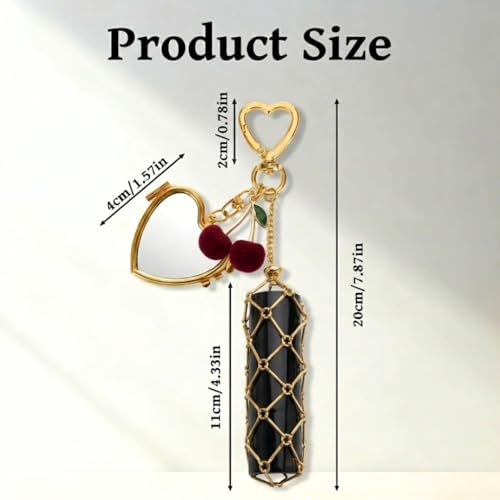 Image of Lipstick Holder Keychain with Golden Heart, 12cm Lip Gloss & Lip Balm Holder | Detachable Bag Charm for Women, Never Lose Your Favorite Shade Again