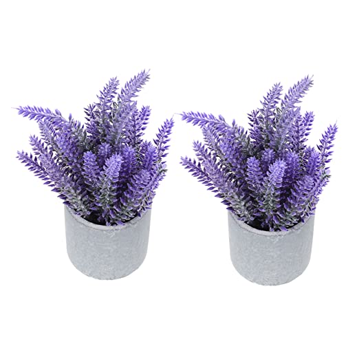 MAGICLULU 2 Piezas Planta en Maceta de Lavanda simulada. Interior Exterior Lavanda Flores Artificiales Flores de Lavanda pequeño bonsái Falso en Maceta Adornos de Plantas Falsas el plastico